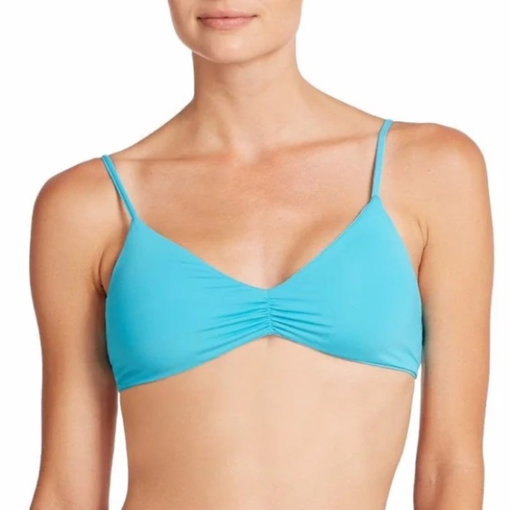 L SPACE BY MONICA WISE SWIMSUIT BIKINI TOP TURQUOISE STRAPPY SHIRRED